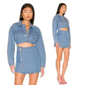 Superdown Mika Denim Button Front Cut  Out Mini Dress NWT Size Small